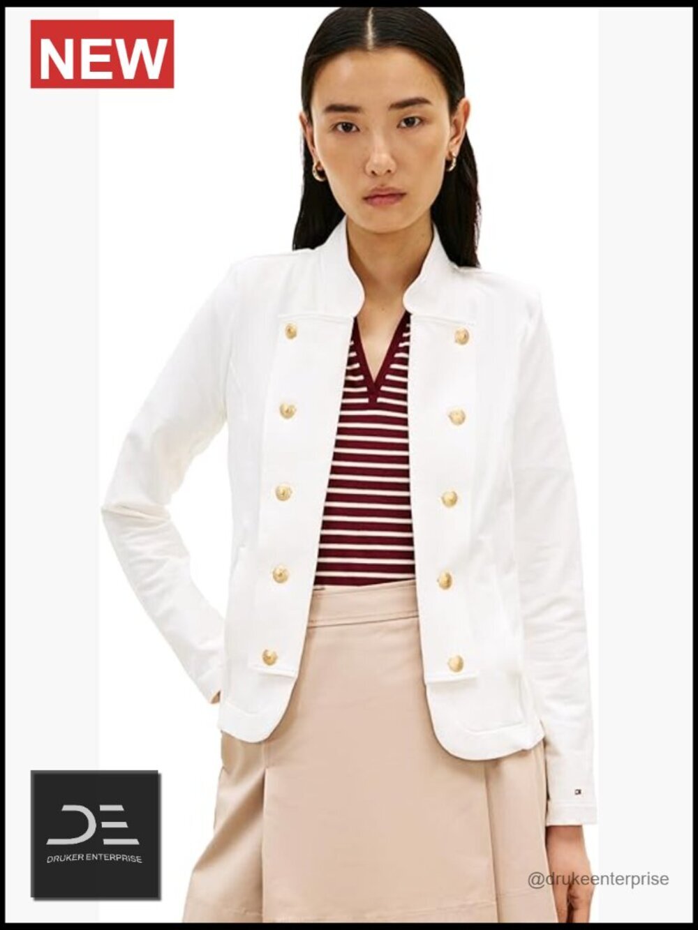 Double Breasted Knit Jacket Button Down Long Sleeve Blazer with Embellished